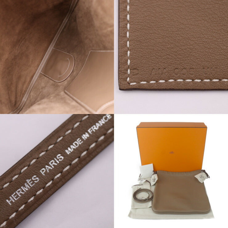 超美品 HERMES エルメス BRIDADO ブリダド ショルダーバッグ - エバーカラー エトゥープ シルバー金具 2WAY リュックサック 巾着型 D刻印 SELLIER