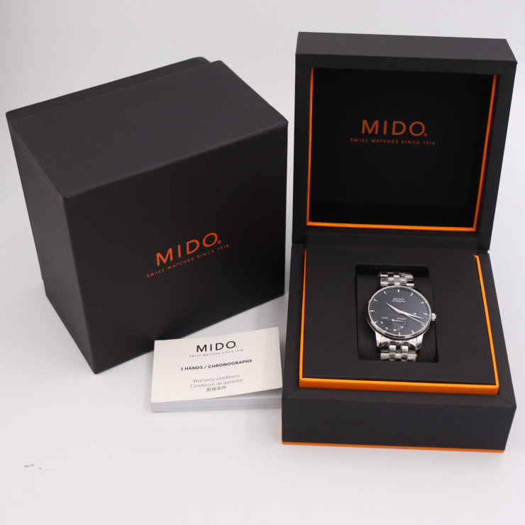 超美品 MIDO ミドー Baroncelli 42mm Automatic バロンチェッリ 42mm オートマチック 腕時計 M8605 ステンレススチール シルバー ブラック文字盤 自動巻き 裏スケ