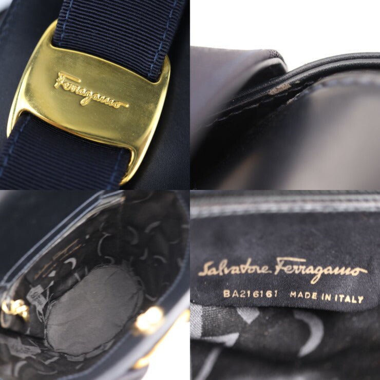 Salvatore Ferragamo サルヴァトーレ フェラガモ ヴァラ ハンドバッグ BA216161 カーフレザー ダークネイビー ゴールド金具 スモール バケツバッグ