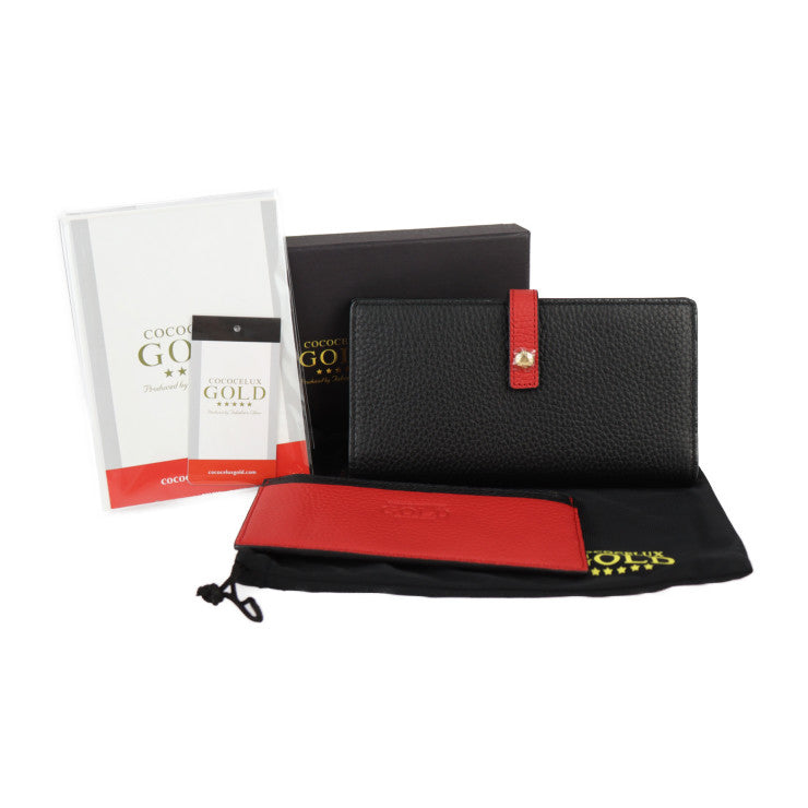 新品未使用展示品 COCOCELUX GOLD ココセリュックス ゴールド ヘラクレスシュリンク 長財布 フラグメントケース付き 長財布 205DA0292 シュリンクレザー ブラック レッド ゴールド金具 二つ折り財布