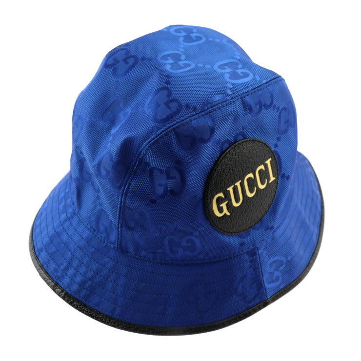 新品未使用展示品 GUCCI グッチ バケットハット オフ ザ グリッド ハット 627115 表記サイズ M GGナイロン×レザー ブルー ブラック 帽子