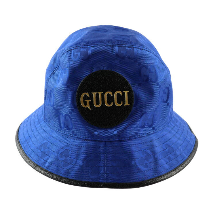 新品未使用展示品 GUCCI グッチ バケットハット オフ ザ グリッド ハット 627115 表記サイズ M GGナイロン×レザー ブルー ブラック 帽子