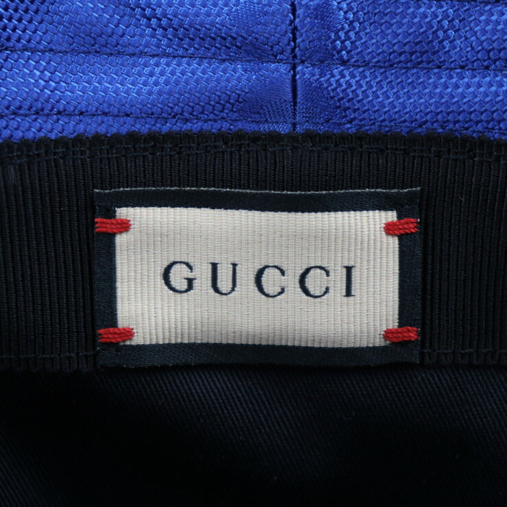 新品未使用展示品 GUCCI グッチ バケットハット オフ ザ グリッド ハット 627115 表記サイズ M GGナイロン×レザー ブルー ブラック 帽子