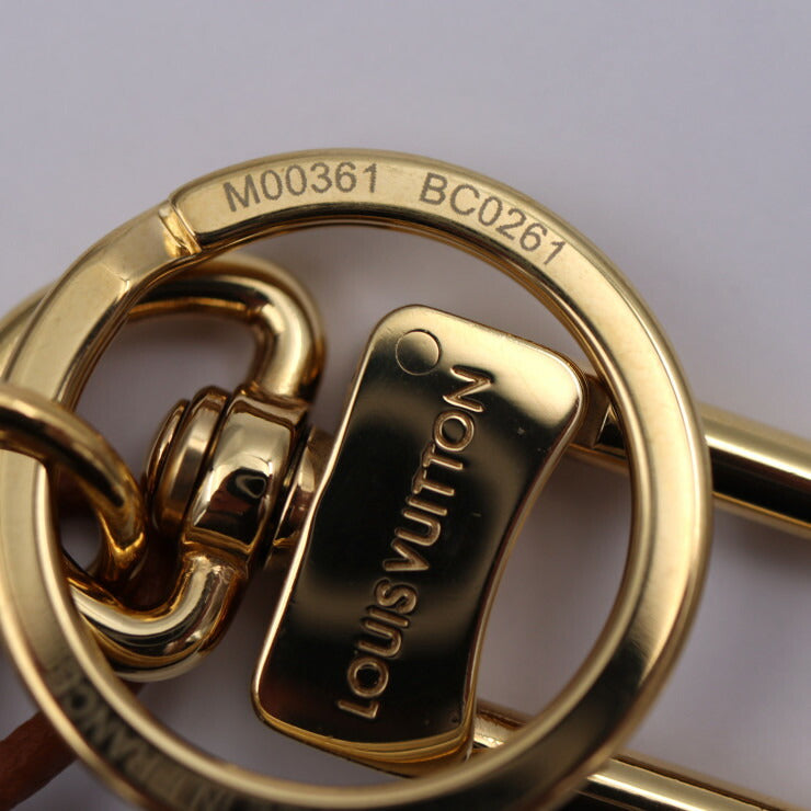 美品 LOUIS VUITTON ルイ ヴィトン ポルトクレ フラワー タッセル キーホルダー M00361 メタル レザー ゴールド ブラウン系 クリーム系 キーリング バッグチャーム ビトン