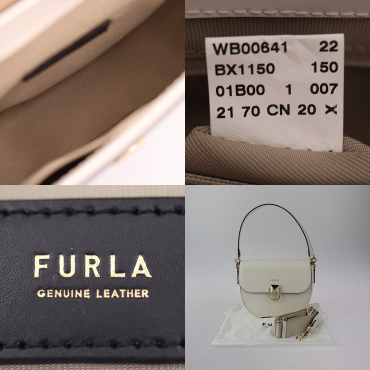 超美品 Furla フルラ CIRCE Crossbody S キルケ クロスボディS ハンドバッグ WB00641 レザー アイボリー系 ゴールド金具 2WAY ショルダーバッグ ポシェット