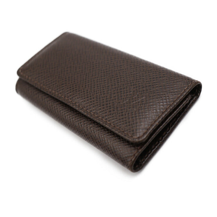 Beautiful Louis Vuitton Multicle 4 Key Case M30528 Taiga Grisli Silver Hardware 4-Row Vuitton