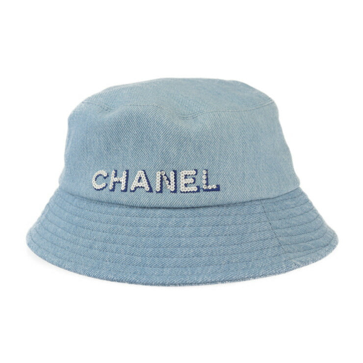 Beautiful CHANEL bucket hat - Size M Cotton denim Light blue Hat Logo Sequins Embroidery
