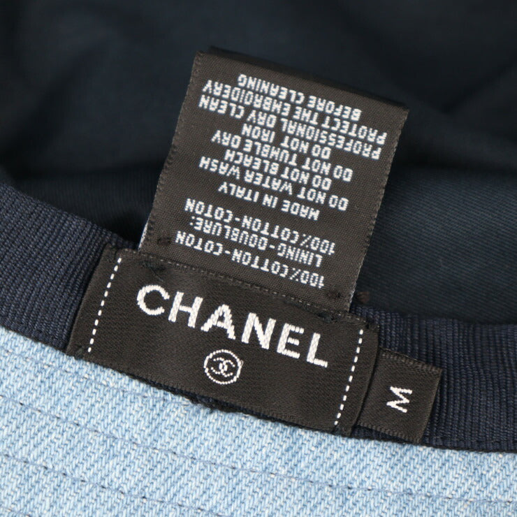 Beautiful CHANEL bucket hat - Size M Cotton denim Light blue Hat Logo Sequins Embroidery
