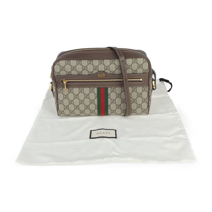 美品 GUCCI グッチ オフィディア GGスモール ショルダーバッグ シェリーライン ショルダーバッグ 517080 GGスプリームキャンバス レザー ベージュ エボニー ゴールド金具 クロスボディバッグ