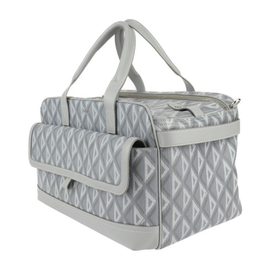 美品 Dior ディオール Hit The Road ペットキャリーバッグ CDダイアモンド ボストンバッグ 1ESDU035CDP_H42E PVC レザー グレー シルバー金具 ドッグキャリー 小型犬用バッグ 2WAY ショルダーバッグ