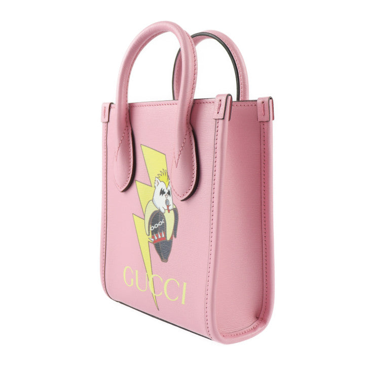 新古未使用展示品 GUCCI グッチ ばなにゃコラボ ハンドバッグ 671623 レザー ピンク ゴールド金具 2WAY ショルダーバッグ ミニバッグ
