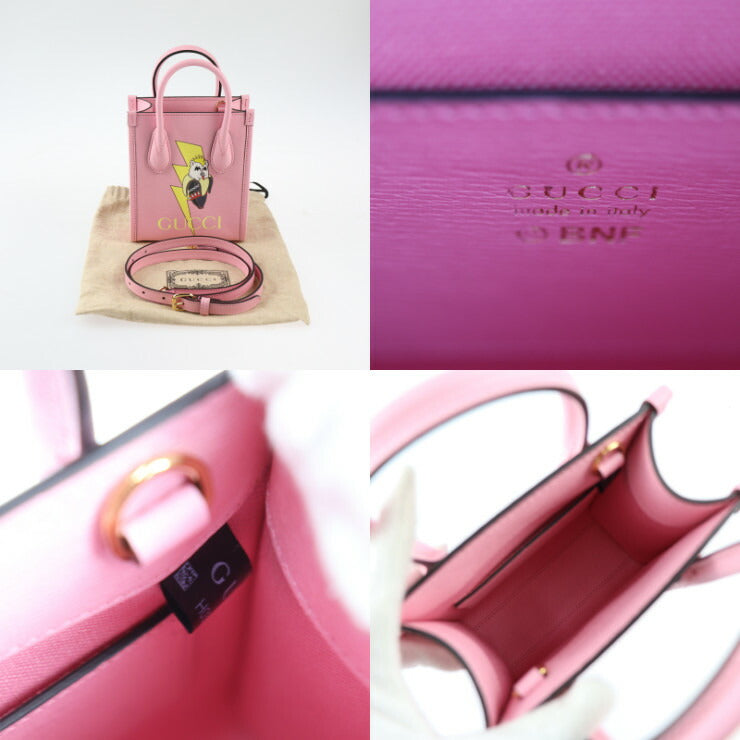 新古未使用展示品 GUCCI グッチ ばなにゃコラボ ハンドバッグ 671623 レザー ピンク ゴールド金具 2WAY ショルダーバッグ ミニバッグ