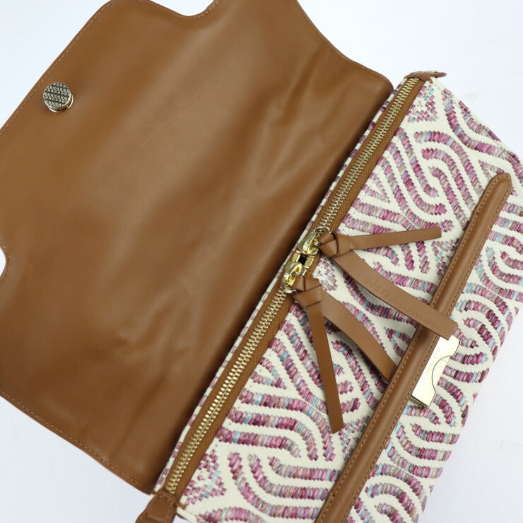超美品 ZANELLATO ザネラート NINA ニーナ ハンドバッグ - キャンバス ストロー レザー マルチカラー ゴールド金具 2WAY ショルダーバッグ
