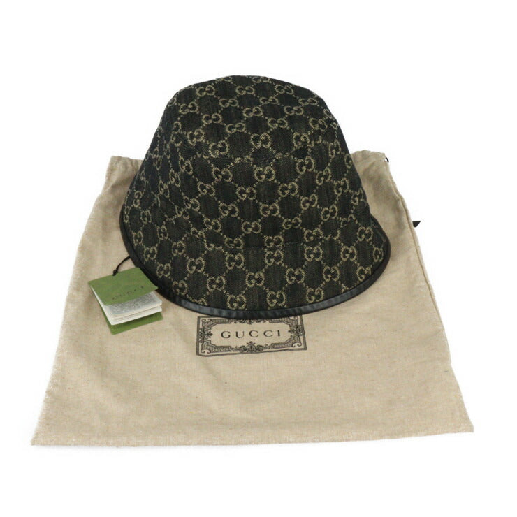 Very good condition GUCCI bucket hat 5763713 Size M 58cm GG canvas leather black beige hat