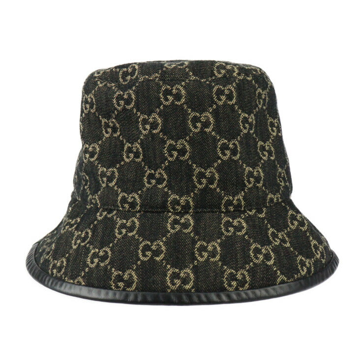 Very good condition GUCCI bucket hat 5763713 Size M 58cm GG canvas leather black beige hat