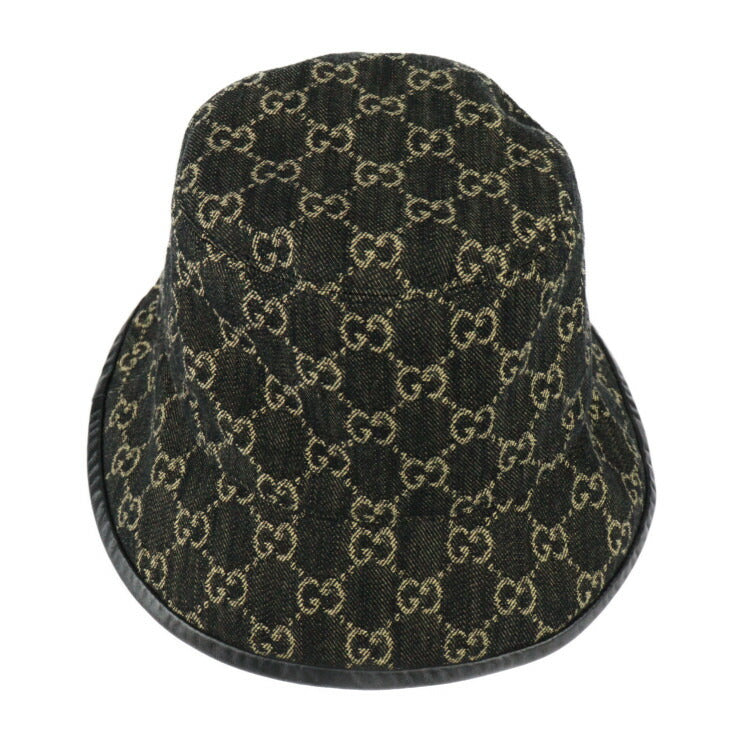 Very good condition GUCCI bucket hat 5763713 Size M 58cm GG canvas leather black beige hat