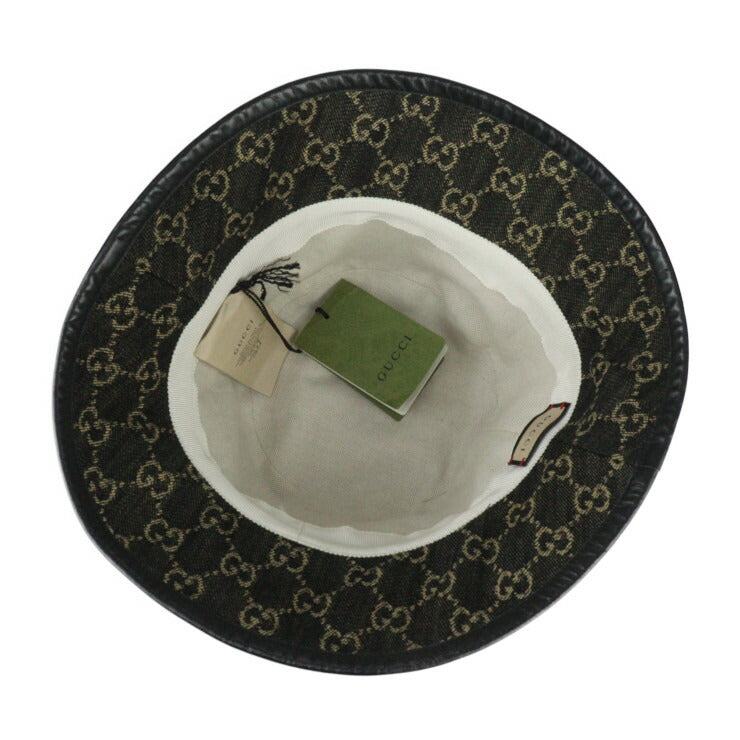 Very good condition GUCCI bucket hat 5763713 Size M 58cm GG canvas leather black beige hat