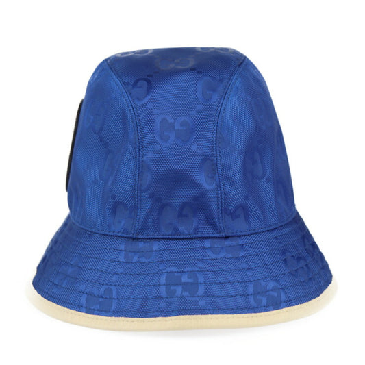 新品未使用展示品 GUCCI グッチ バケットハット オフ ザ グリッド ハット 627115 表記サイズ L GGナイロン×レザー ブルー ベージュ 帽子 日本限定カラー
