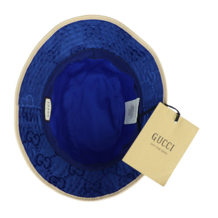 Brand new, unused, display item, GUCCI, bucket hat, Off the Grid hat, 627115, listed size L, GG nylon x leather, blue, beige, hat, Japan-exclusive color