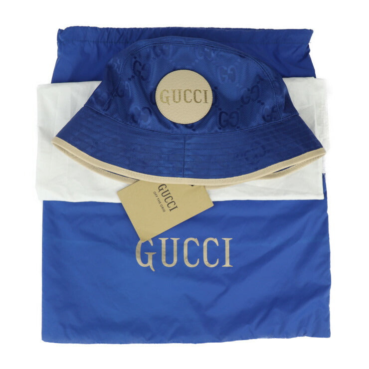 Brand new, unused, display item, GUCCI, bucket hat, Off the Grid hat, 627115, listed size L, GG nylon x leather, blue, beige, hat, Japan-exclusive color