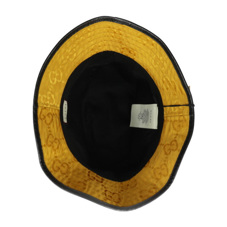 Brand new, unused, display item, GUCCI, bucket hat, Off the Grid hat, 627115, size M, GG nylon x leather, yellow, black, hat