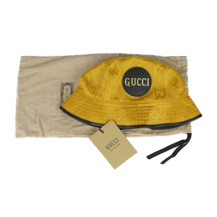 Brand new, unused, display item, GUCCI, bucket hat, Off the Grid hat, 627115, size M, GG nylon x leather, yellow, black, hat