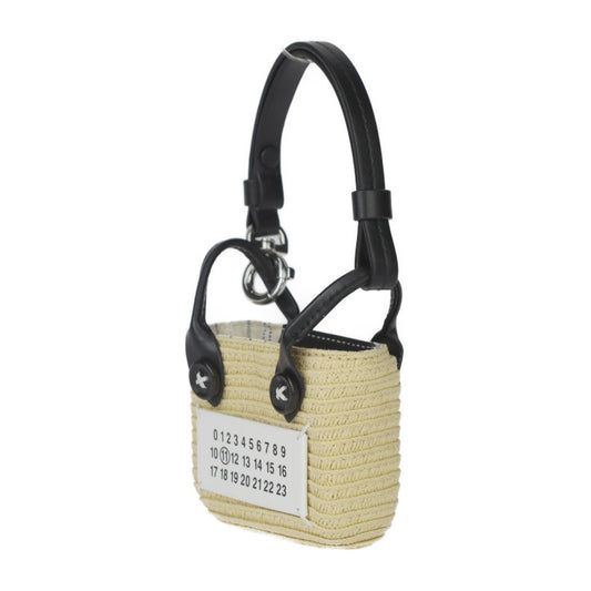 超美品 Maison Margiela メゾン マルジェラ マイクロ ペーパトート バッグチャーム ハンドバッグ SA1VL0006 セルロース織布×レザー ナチュラル ブラック×ホワイト シルバー金具