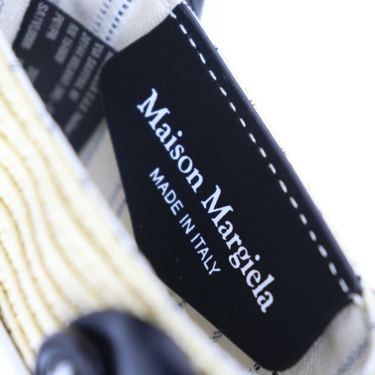 超美品 Maison Margiela メゾン マルジェラ マイクロ ペーパトート バッグチャーム ハンドバッグ SA1VL0006 セルロース織布×レザー ナチュラル ブラック×ホワイト シルバー金具
