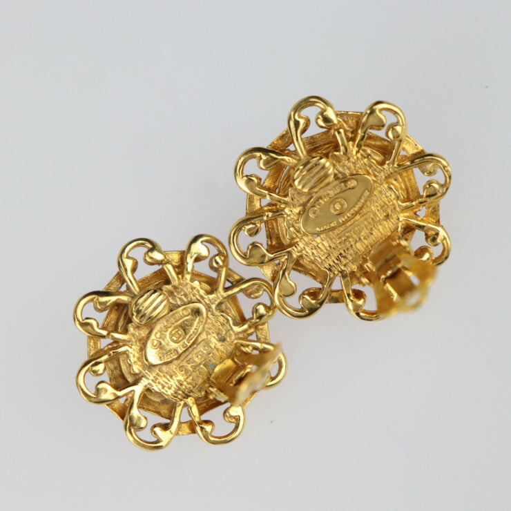 Beautiful CHANEL Gripoa Round Earrings - Metal Bijou Gold Red Earrings Clip-on Vintage