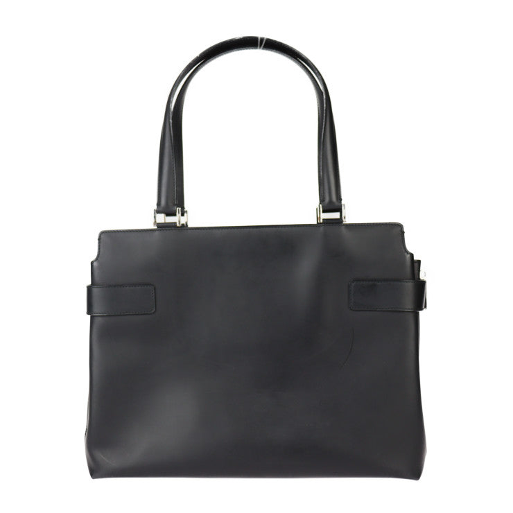 美品 Salvatore Ferragamo サルヴァトーレ フェラガモ ガンチーニ ハンドバッグ 21 0166 カーフレザー ブラック シルバー金具 2WAY ショルダーバッグ トートバッグ
