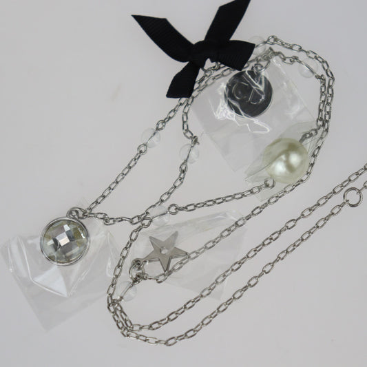 超美品 Christian Dior クリスチャンディオール ネックレス Dior Beauty ネックレス - メタル フェイクパール ビジュー シルバー ブラック リボン