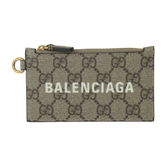 超美品 GUCCI グッチ BALENCIAGA バレンシアガ コラボ The Hacker Project ザ ハッカー プロジェクト カードケース 681706 GGスプリームキャンバス ベージュ ブラウン ゴールド金具 ネックストラップ付き フラグメントケース コインケース 小銭入れ