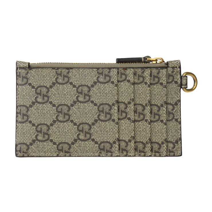 超美品 GUCCI グッチ BALENCIAGA バレンシアガ コラボ The Hacker Project ザ ハッカー プロジェクト カードケース 681706 GGスプリームキャンバス ベージュ ブラウン ゴールド金具 ネックストラップ付き フラグメントケース コインケース 小銭入れ