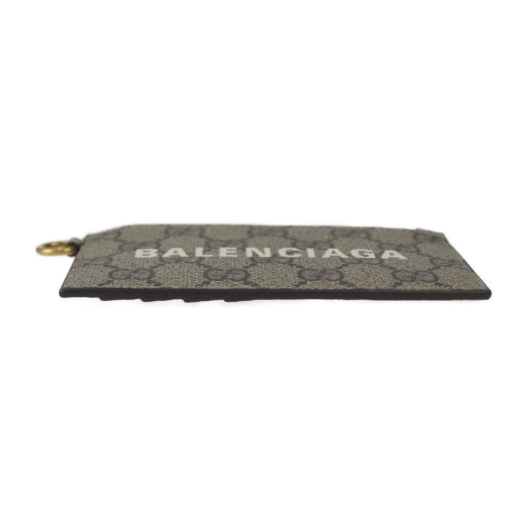 超美品 GUCCI グッチ BALENCIAGA バレンシアガ コラボ The Hacker Project ザ ハッカー プロジェクト カードケース 681706 GGスプリームキャンバス ベージュ ブラウン ゴールド金具 ネックストラップ付き フラグメントケース コインケース 小銭入れ