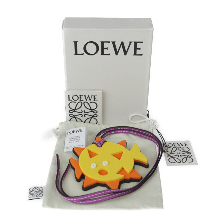 超美品 LOEWE ロエベ バッグチャーム その他小物 111.10.165 スポンジ × レザー イエロー×オレンジ×ブラック パープル ブローフィッシュモチーフ フグ 魚 さかな
