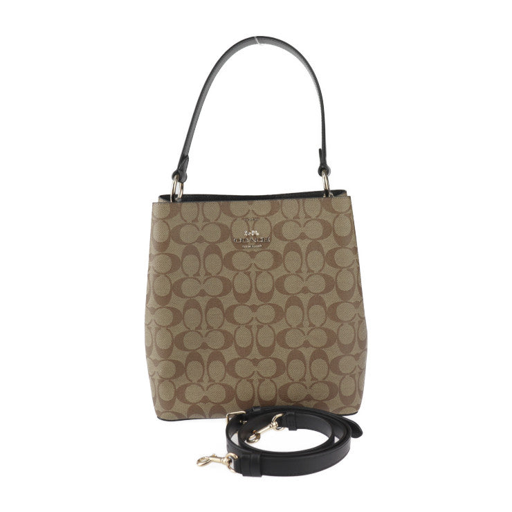 新品未使用展示品 COACH コーチ タウン バケットバッグ シグネチャー ハンドバッグ 91512 PVC レザー ベージュ系 ブラック ゴールド金具 2WAY ショルダーバッグ