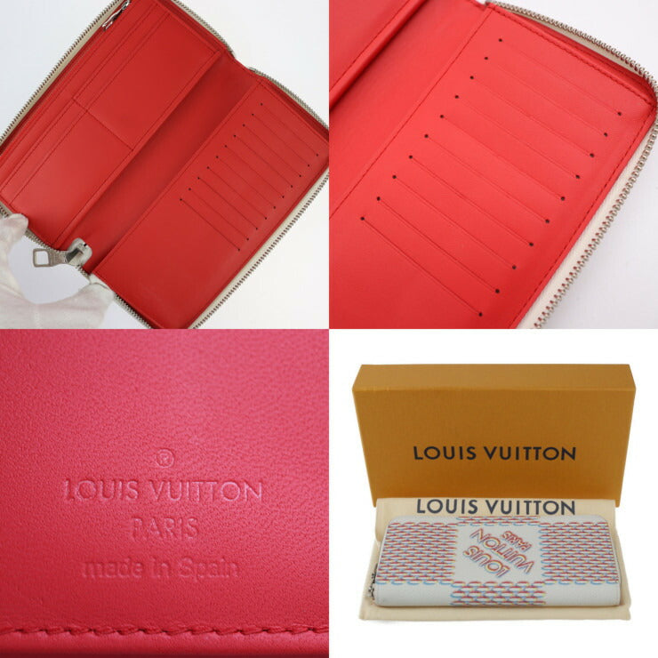 超美品 LOUIS VUITTON ルイ ヴィトン ジッピーウォレット ヴェルティカル ダミエ ジャイアント スプレー 長財布 M81403 レザー ブロン ホワイト系 マルチカラー シルバー金具 二つ折り財布 ラウンドファスナー
