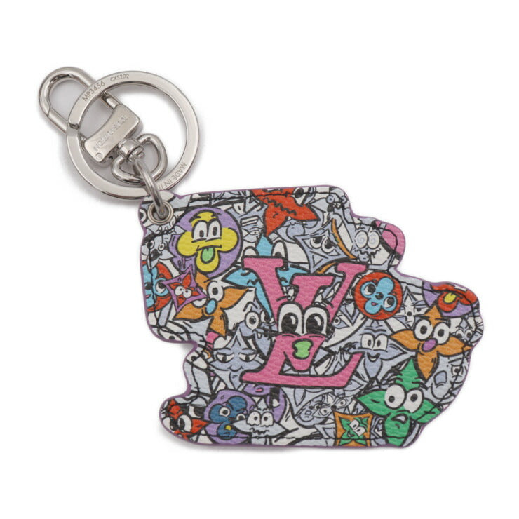 超美品 LOUIS VUITTON ルイ ヴィトン モノグラム コミックス キーホルダー MP3456 レザー ホワイト マルチカラー シルバー金具 キーリング バッグチャーム ビトン
