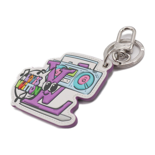 超美品 LOUIS VUITTON ルイ ヴィトン モノグラム コミックス キーホルダー MP3456 レザー ホワイト マルチカラー シルバー金具 キーリング バッグチャーム ビトン
