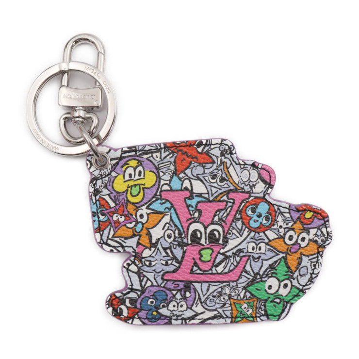 超美品 LOUIS VUITTON ルイ ヴィトン モノグラム コミックス キーホルダー MP3456 レザー ホワイト マルチカラー シルバー金具 キーリング バッグチャーム ビトン