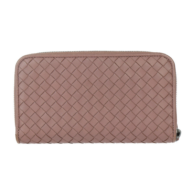 美品 BOTTEGAVENETA ボッテガヴェネタ ジップアラウンドウォレット 長財布 114076 レザー ダークピンクベージュ系 ラウンドファスナー