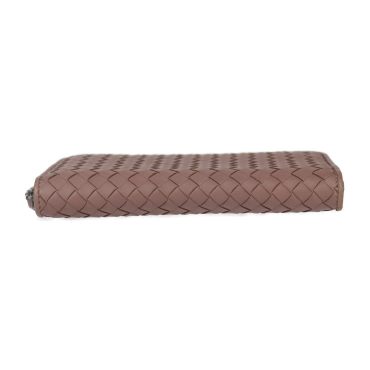 美品 BOTTEGAVENETA ボッテガヴェネタ ジップアラウンドウォレット 長財布 114076 レザー ダークピンクベージュ系 ラウンドファスナー