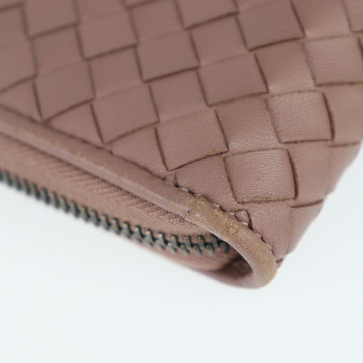 美品 BOTTEGAVENETA ボッテガヴェネタ ジップアラウンドウォレット 長財布 114076 レザー ダークピンクベージュ系 ラウンドファスナー