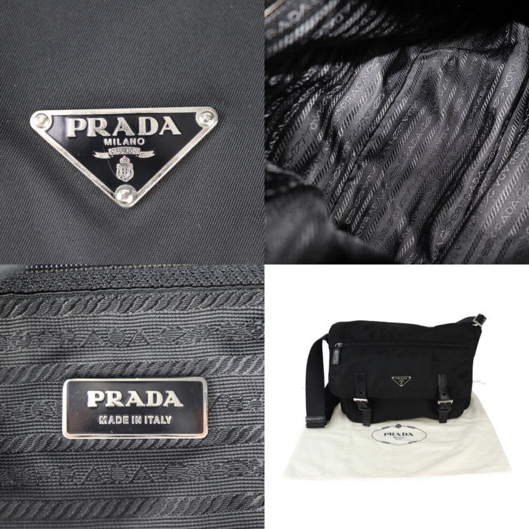 PRADA プラダ メッセンジャーバッグ ショルダーバッグ 1BD671 ナイロン レザー ブラック シルバー金具 フラップ クロスボディバッグ 三角ロゴプレート