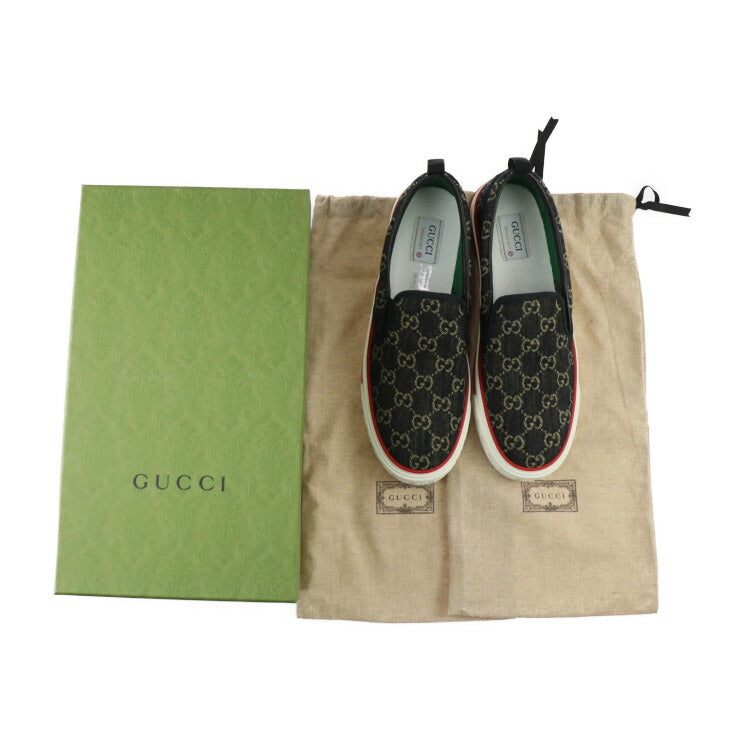 新品未使用展示品 GUCCI グッチ テニス1977 スニーカー 643489 表記サイズ 10 1/2 GGキャンバス ブラック系 参考サイズ29.5cm スリッポン