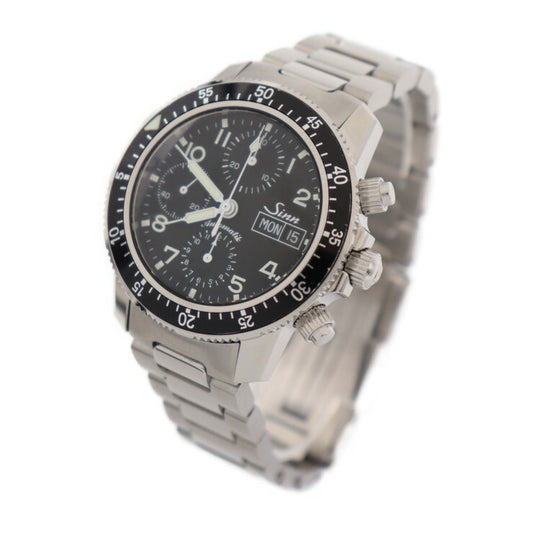 超美品 Sinn ジン インストゥルメント クロノグラフ 腕時計 103.B.SA.AUTO ステンレススチール シルバー ブラック文字盤 自動巻き クロノグラフ