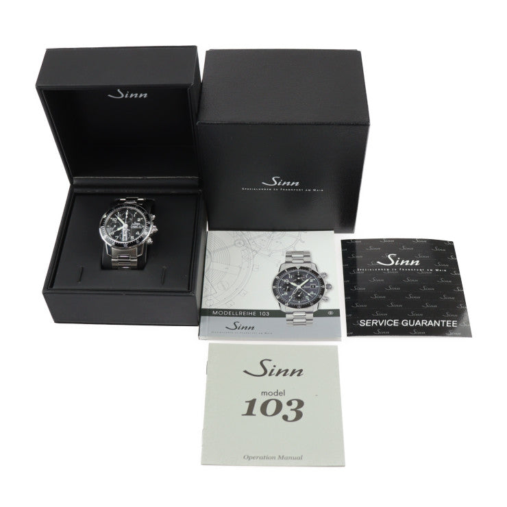 超美品 Sinn ジン インストゥルメント クロノグラフ 腕時計 103.B.SA.AUTO ステンレススチール シルバー ブラック文字盤 自動巻き クロノグラフ