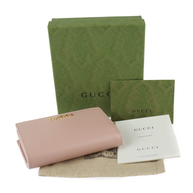 超美品 GUCCI グッチ スクリプト ジップアラウンドウォレット 二つ折り財布 772640 レザー ピンク ゴールド金具 L字ファスナー