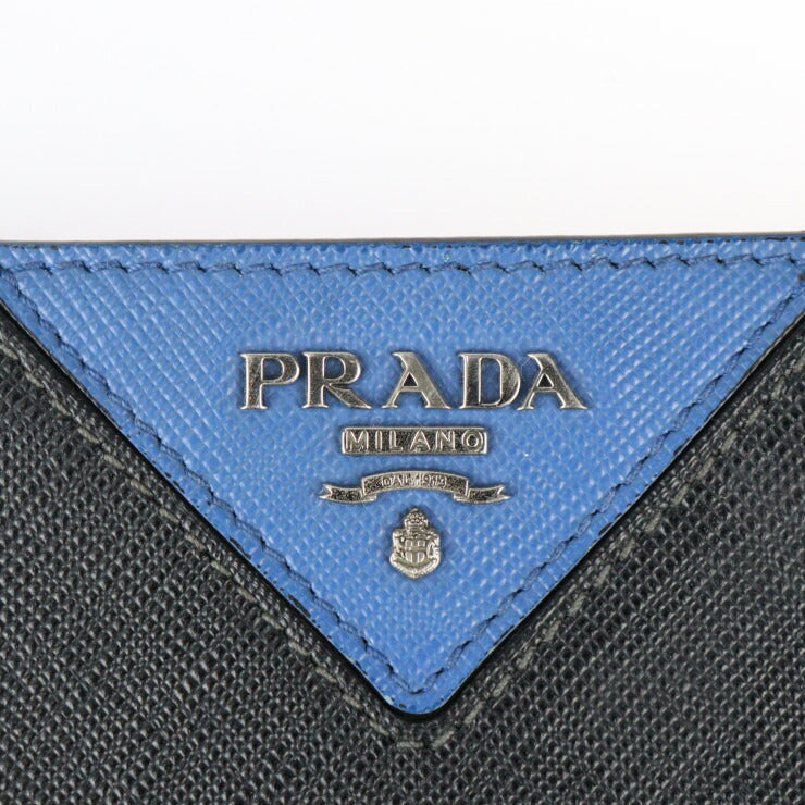 PRADA プラダ ドキュメントケース SAFFIANO TRAVEL サフィアーノトラベル セカンドバッグ 2VN003 レザー ブラック ブルー シルバー金具 L字ファスナー クラッチバッグ ポーチ
