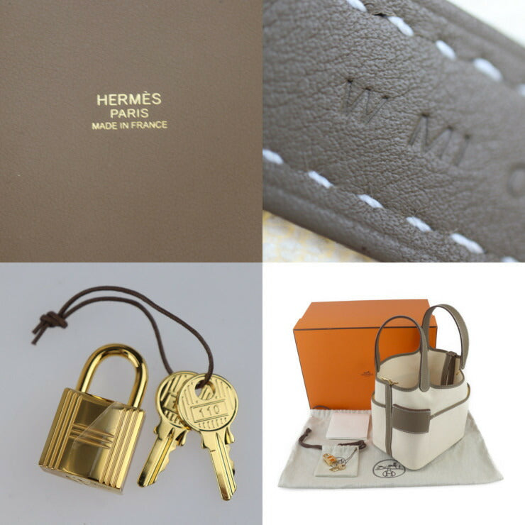 新品未使用展示品 HERMES エルメス ピコタンロックPM カーゴ ポケット ハンドバッグ H083189CC ヴォースイフト トワルゴエラン エクリュ エトゥープ ゴールド金具 トートバッグ W刻印
